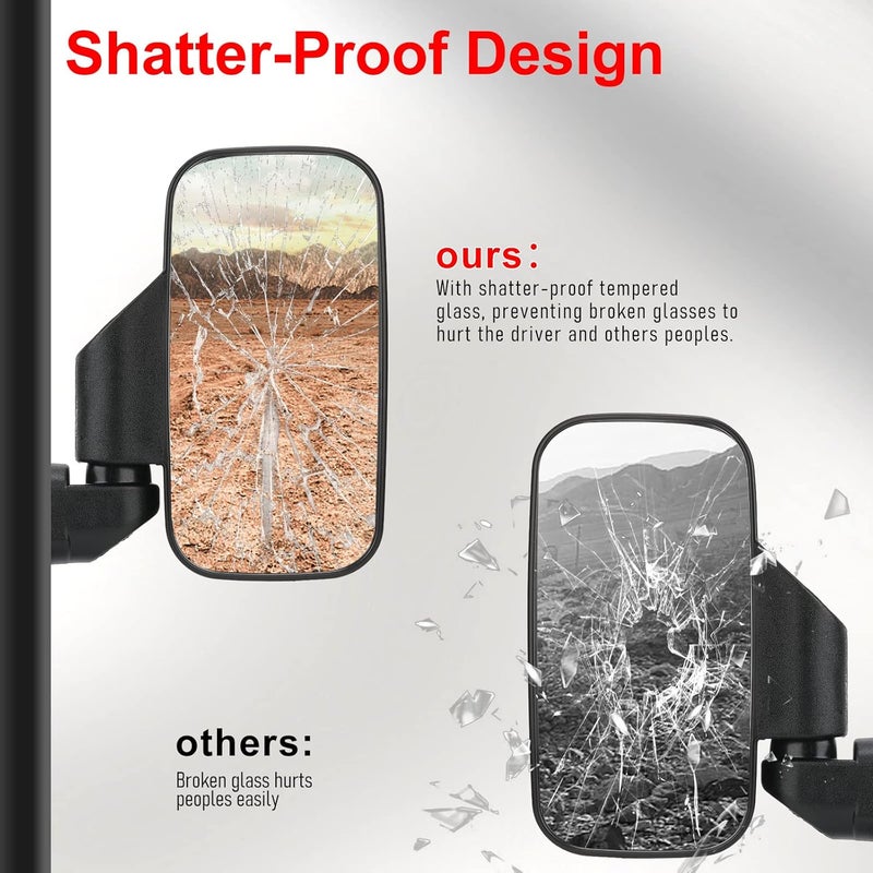 OFIG UTV Ranger Side Mirrors and UTV Center Mirror Set Compatible With 2015-2025 Polaris Ranger 500 570 900 1000 XP with Pro-Fit Profiled Tube - Image 3